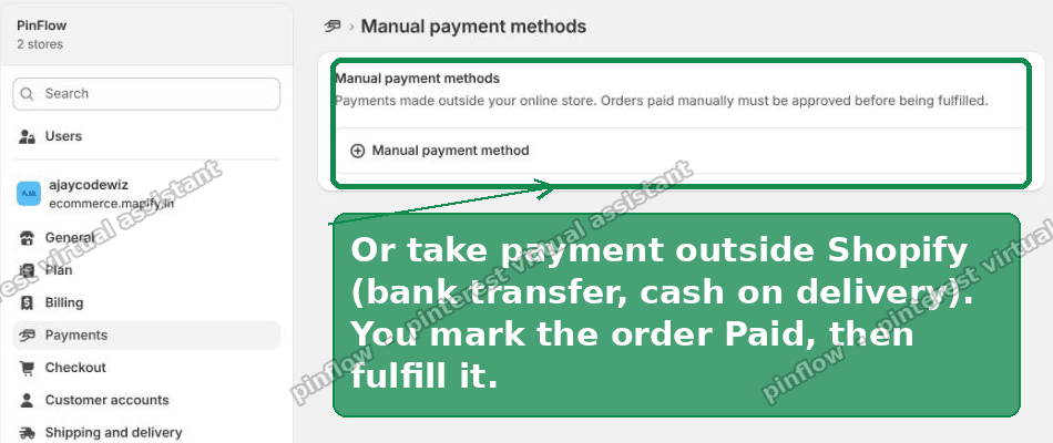 Manual payment methods in Shopify
