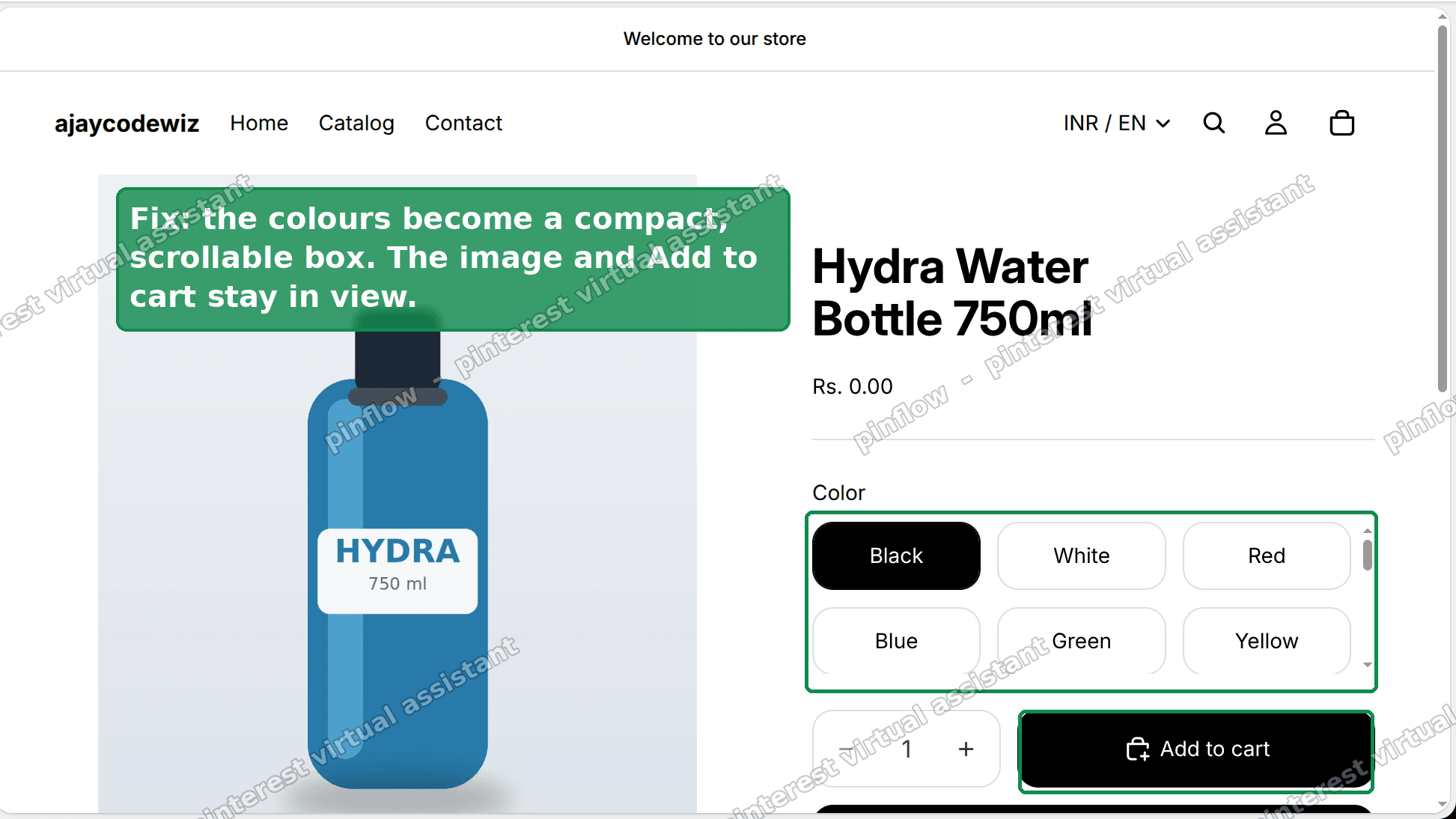 After - compact scrollable colour box, image and Add to cart stay in view