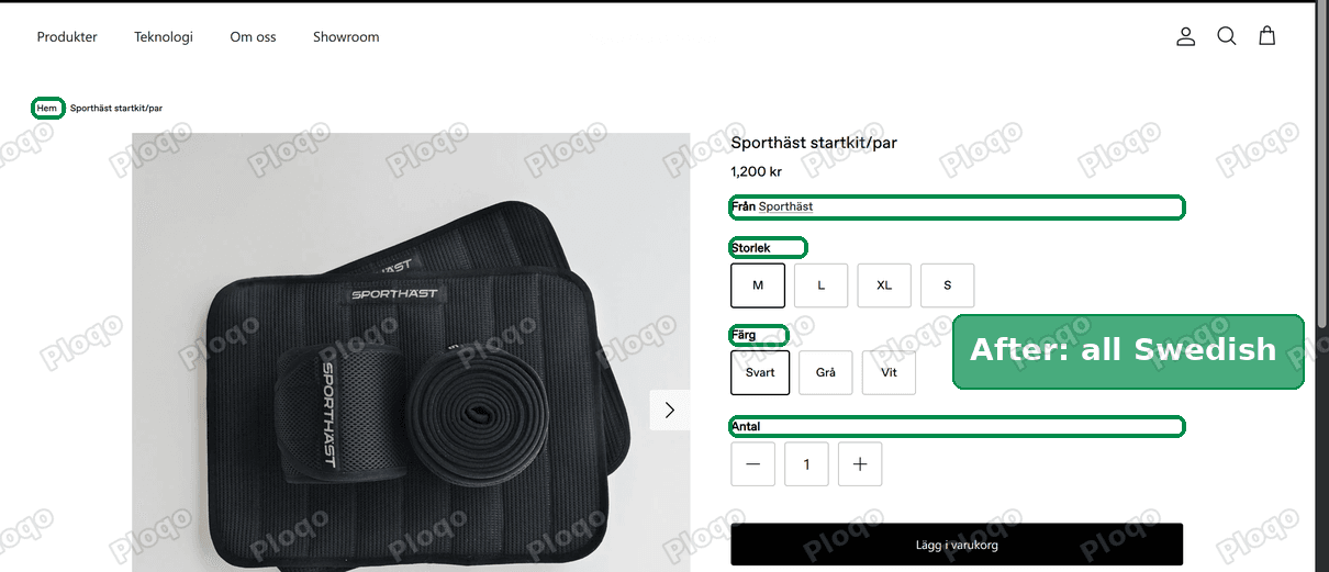 The same Swedish product page after the fix