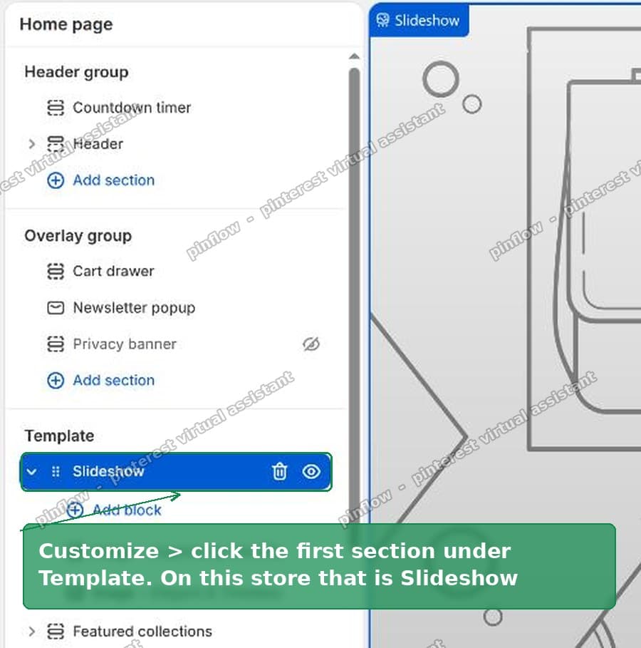 Click the first section under Template, which is the Slideshow