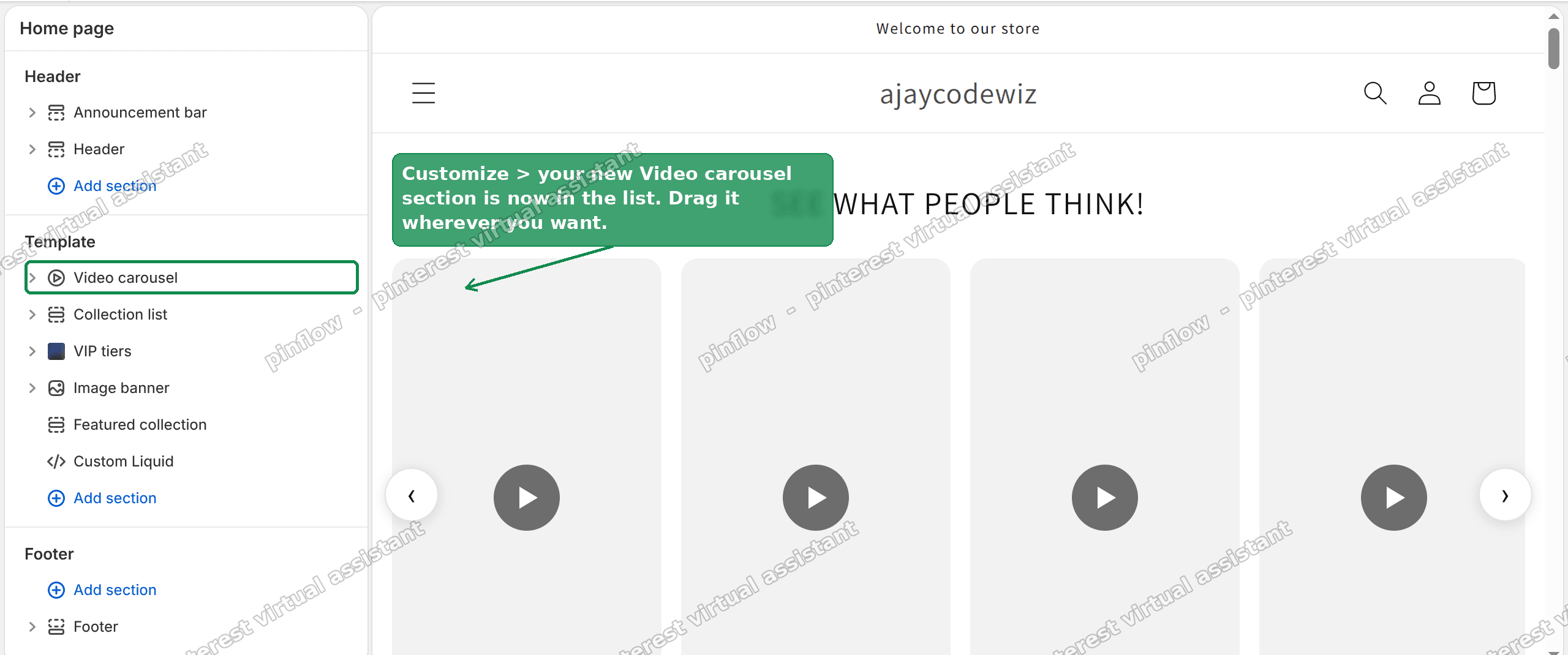 The Video carousel section now shows in the theme editor