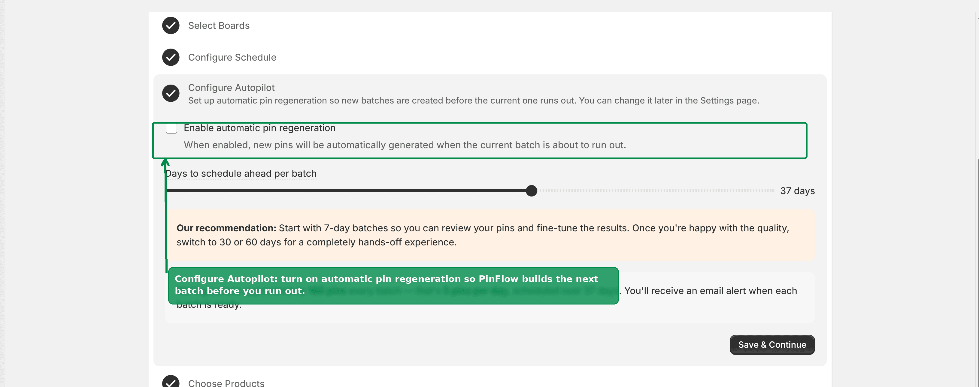 Turning on Autopilot so new batches are created automatically