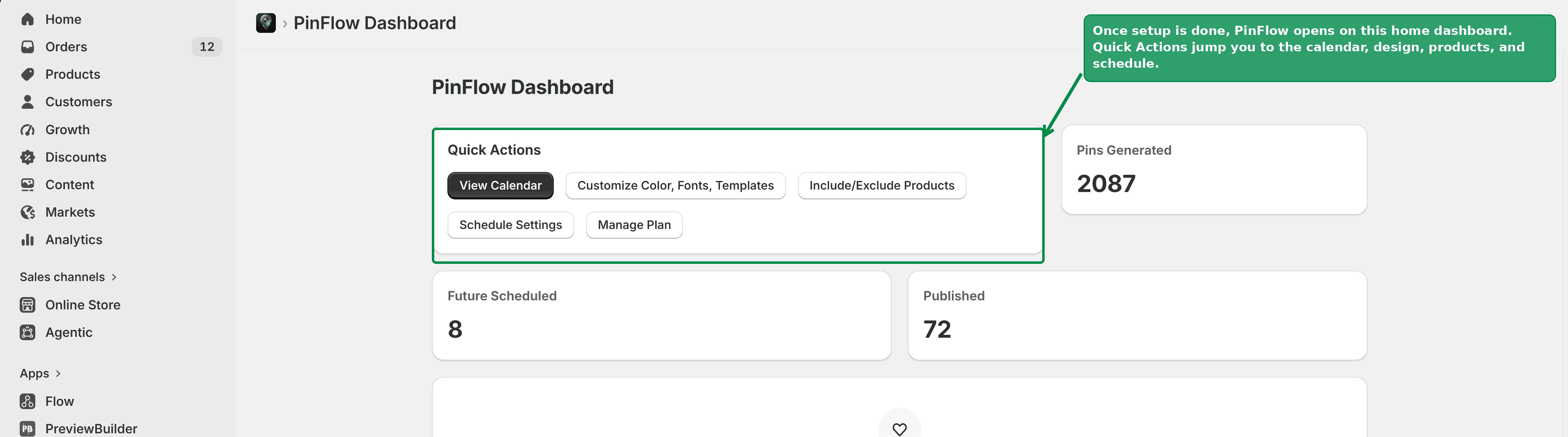 Your PinFlow home dashboard