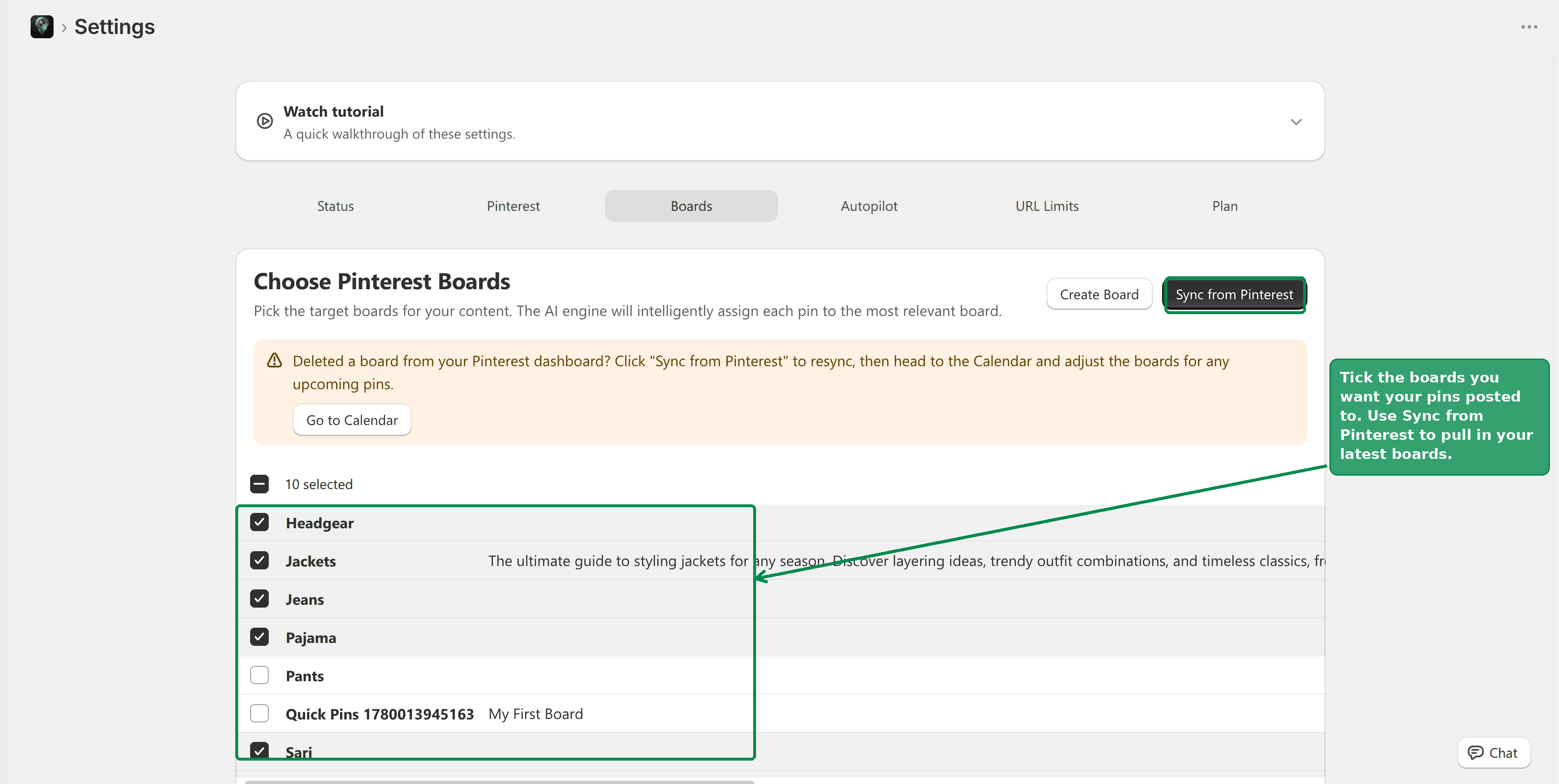 Choosing your Pinterest boards