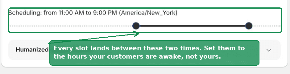 The scheduling window slider, showing the earliest and latest a pin can post