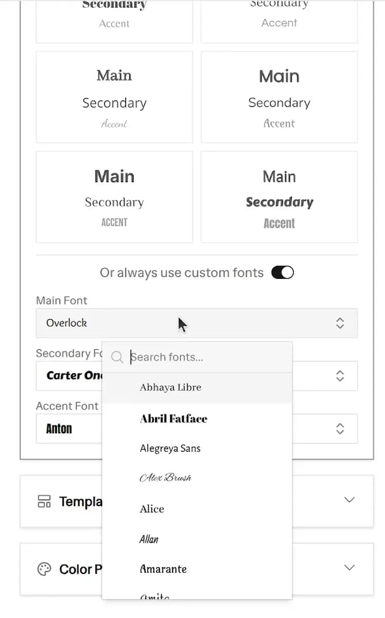 Custom Font Selection