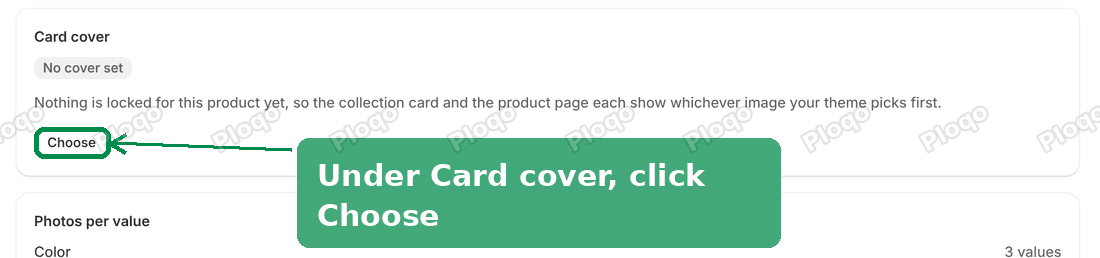 The Card cover section of the Ploqo editor, with the Choose button highlighted