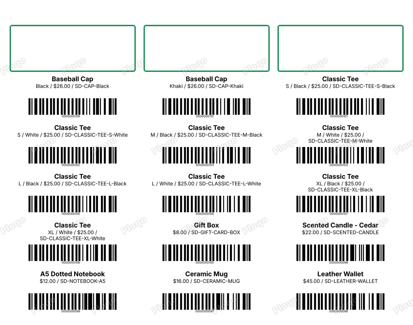 The sheet PDF: Avery 5160 labels three across, with the first three spots left blank