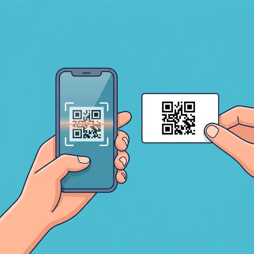 Scanning a QR code on a business card with a smartphone