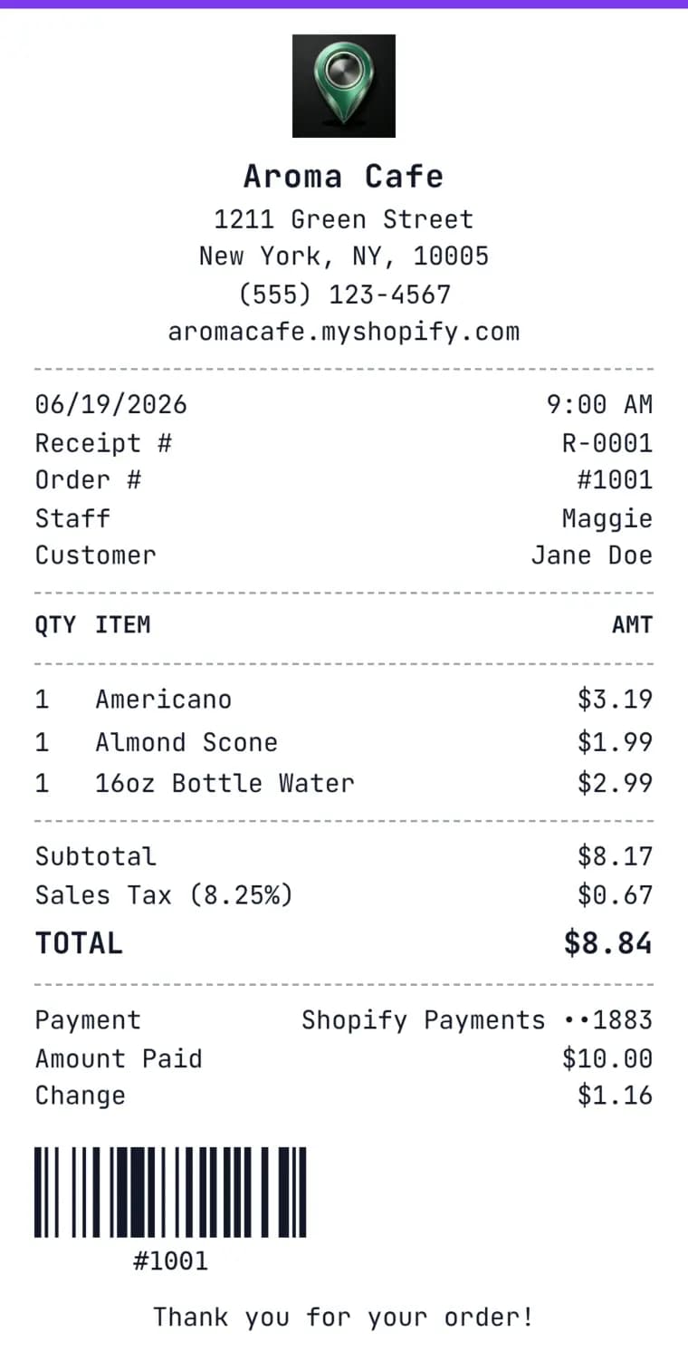 Example receipt made with the free grocery receipt generator