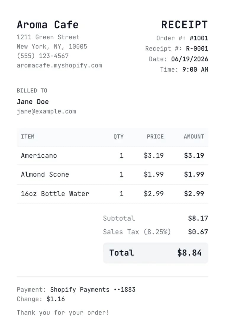 Example receipt made with the free parking receipt generator