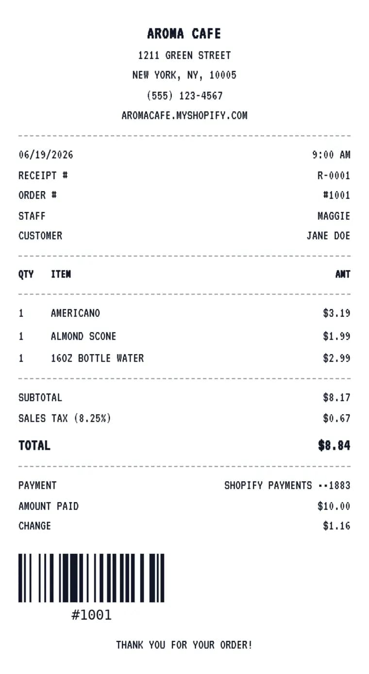 Example itemized receipt made with the free pharmacy receipt generator