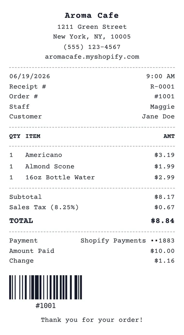 Example thermal receipt made with the free taxi receipt generator