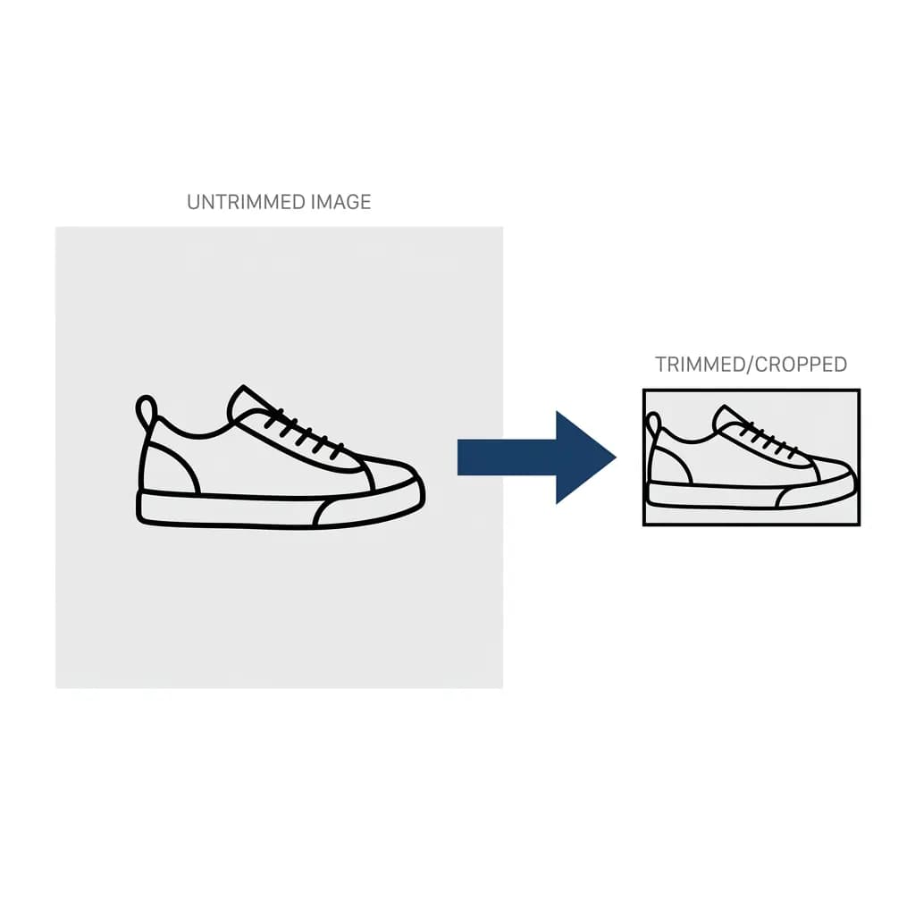 Visual illustration of trimming excess whitespace from a product image