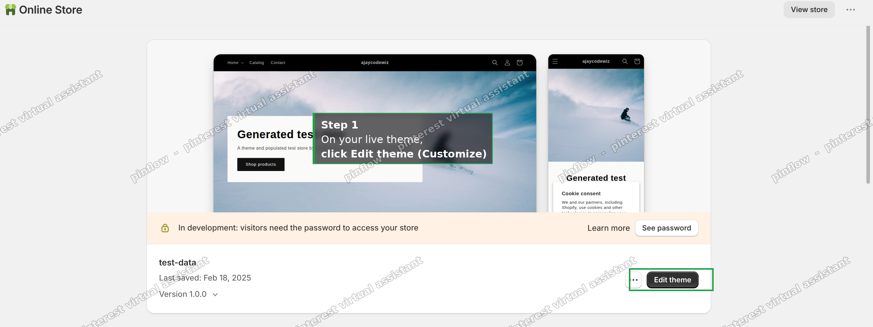 Shopify Themes page, the Edit theme button on your live theme