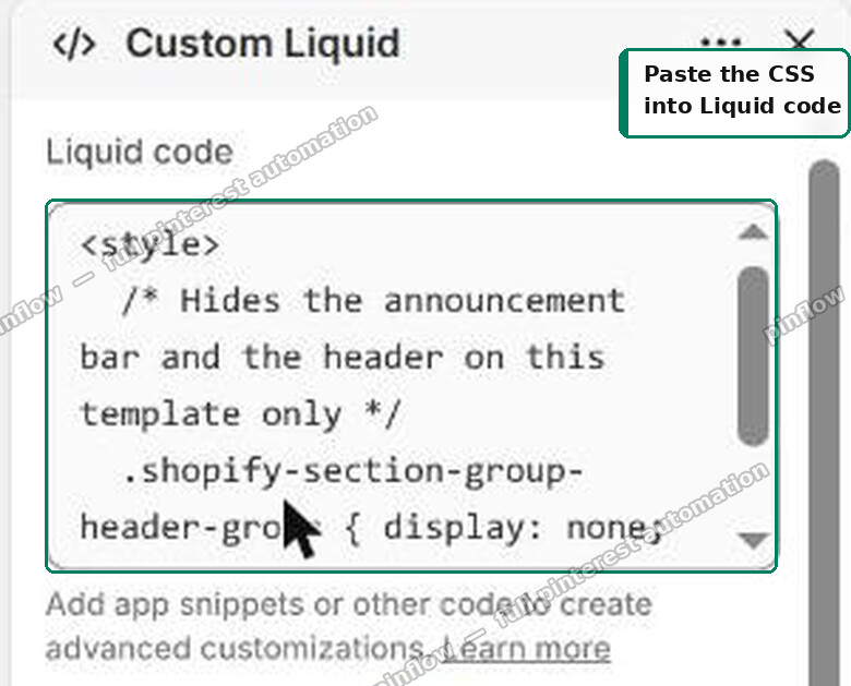 Paste the CSS into the Liquid code box