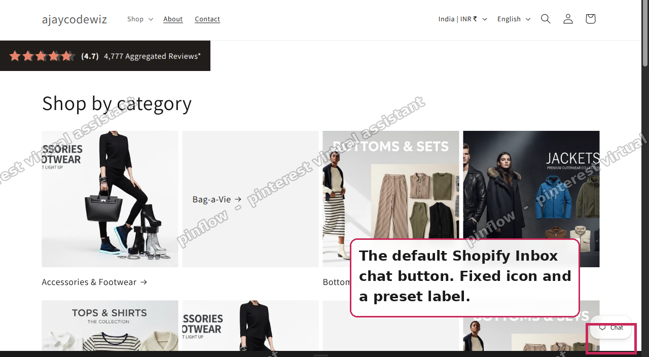 The default Shopify Inbox chat button on a test store|1280x704